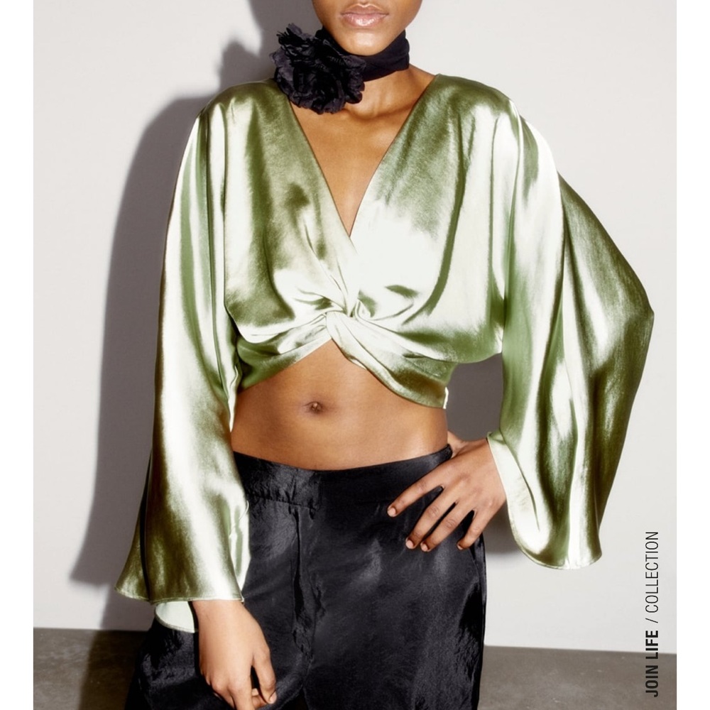 Zara knotted satin effect top